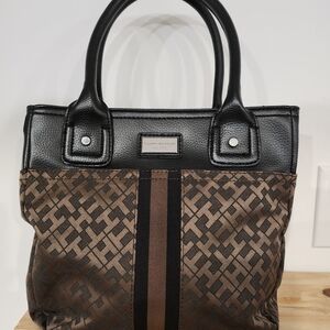 Tommy Hilfiger Black and Brown Patterned Handbag